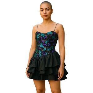 Julie Duroché for After Five Vintage Sequin Black Party Dress size 10